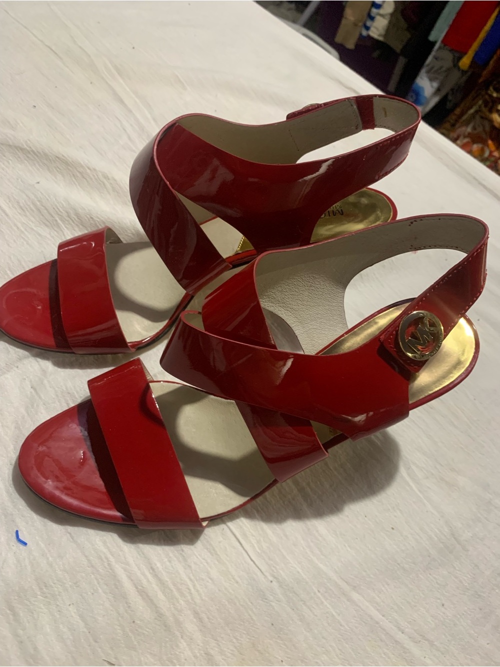 Michael Kors Red Patent Leather Crisscross Slingback Sandals